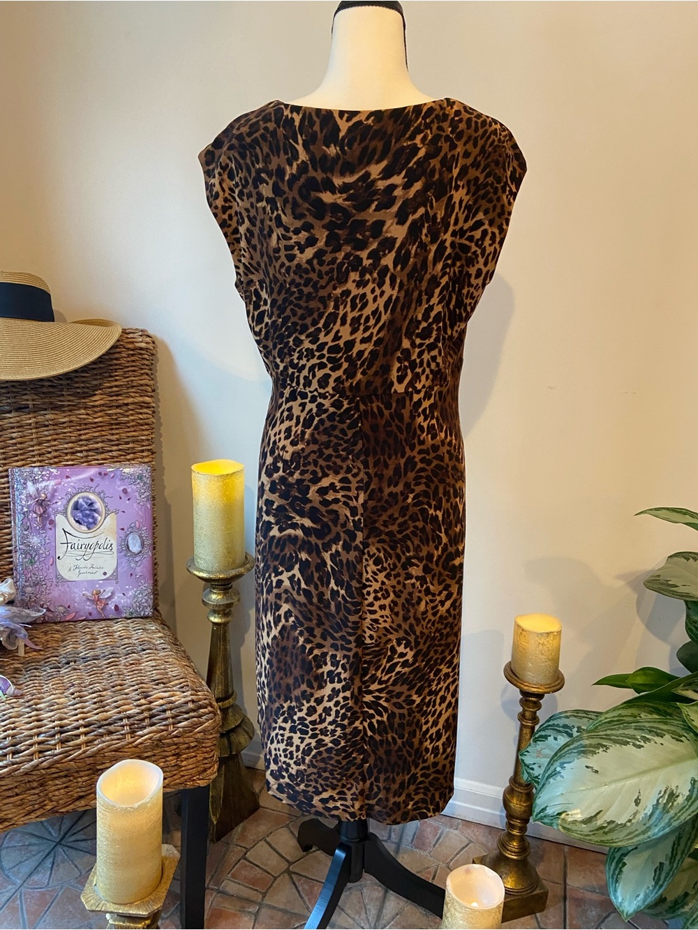 Ralph Lauren Leopard Print V-Neck Midi Dress - Brown & Black - Picture 2 of 3